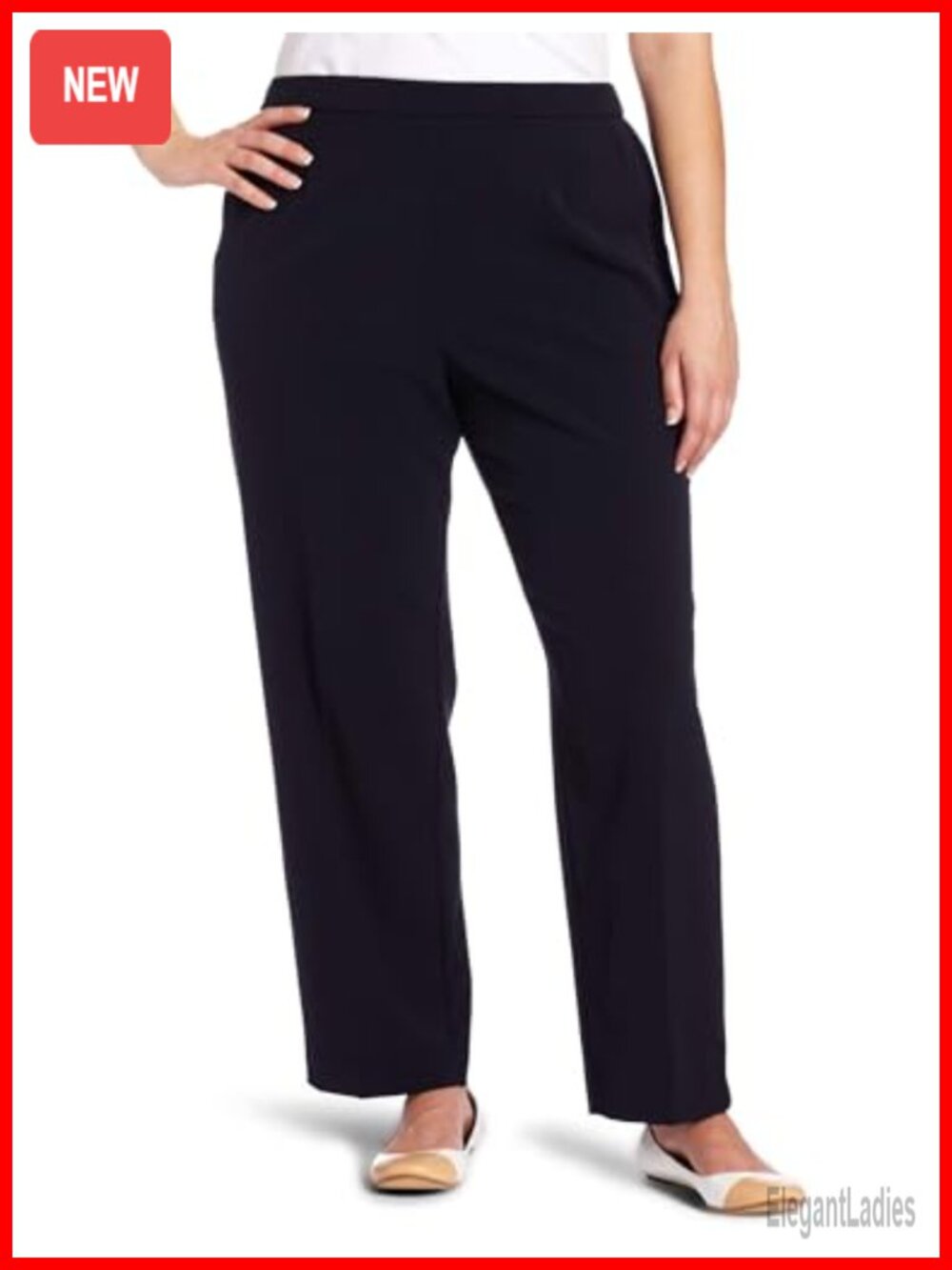 Plus Size Pull On Dress Pants Straight Leg Work Slacks Mid Rise